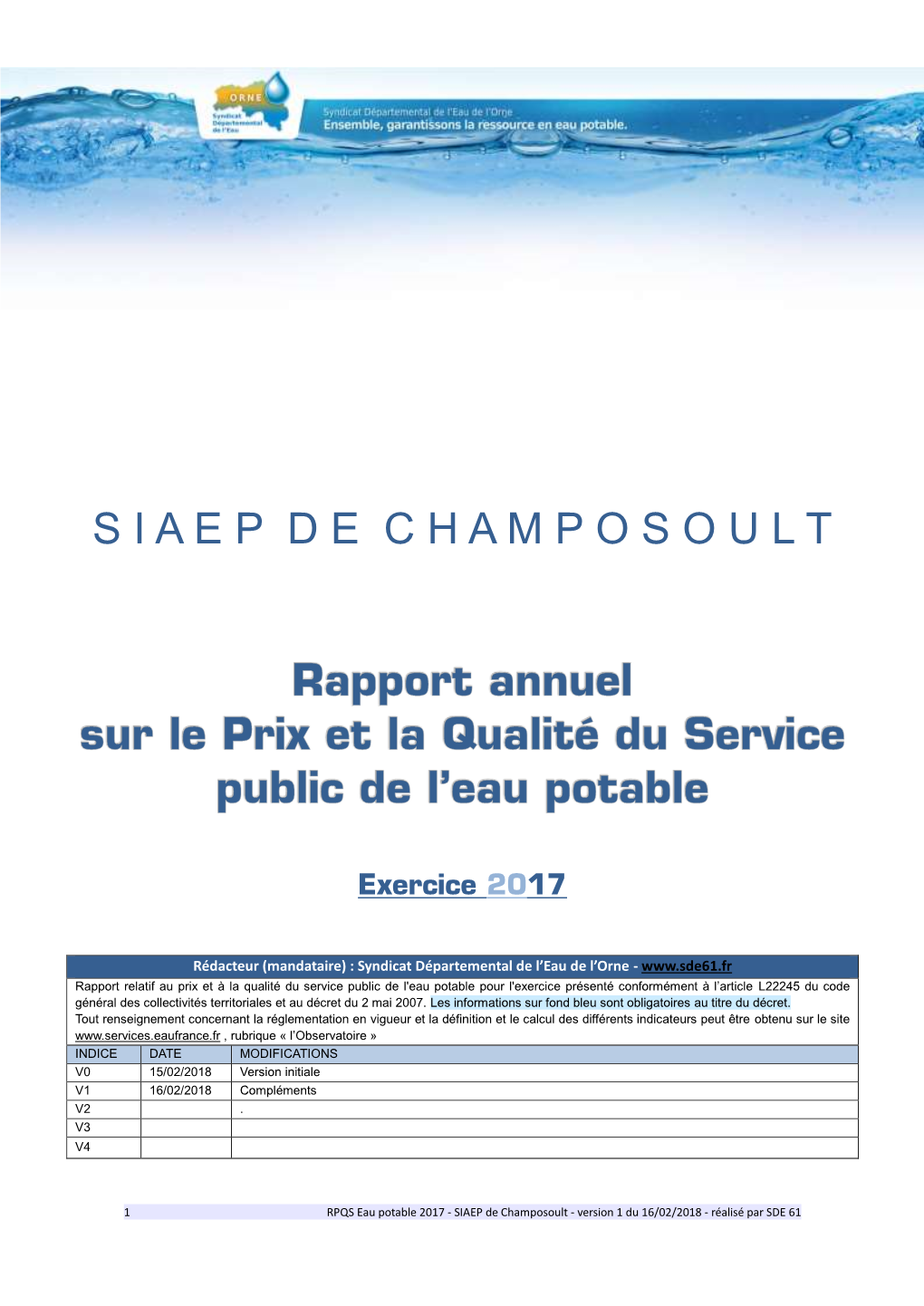 Rapport Annuel Sur Le Prix Et La Qualité Du Service Public D'eau Potable