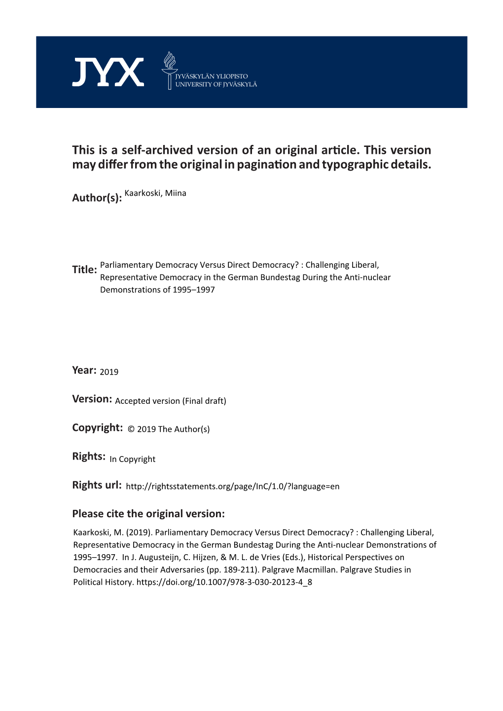 This Is a Self-Archived Version of an Original Article. This Version May Differ from the Original in Pagination and Typographic Details