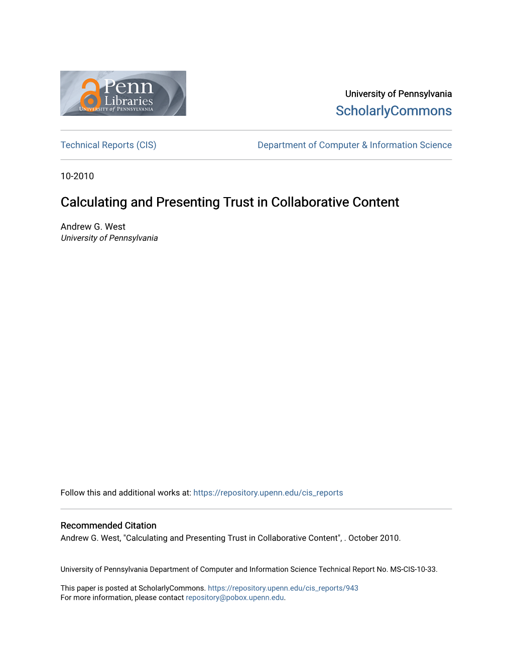 Calculating and Presenting Trust in Collaborative Content