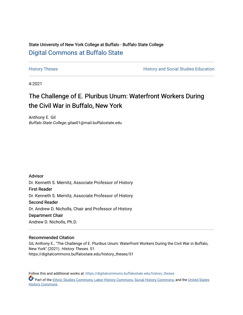 The Challenge of E. Pluribus Unum: Waterfront Workers During the Civil War in Buffalo, New York