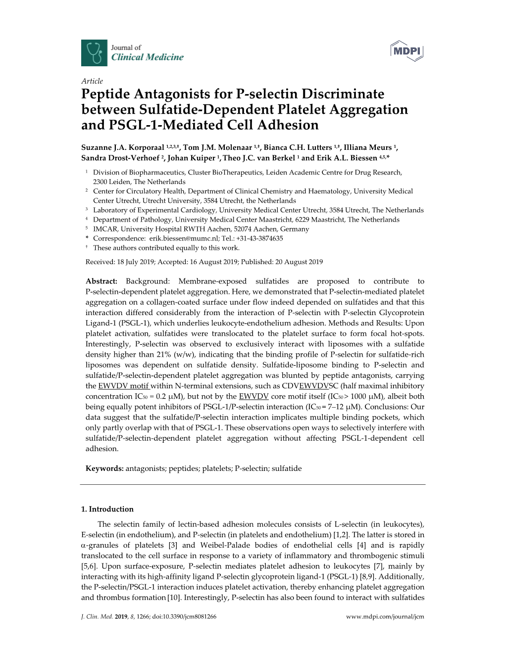 Peptide Antagonists for P-Selectin Discriminate Between Sulfatide-Dependent Platelet Aggregation and PSGL-1-Mediated Cell Adhesi