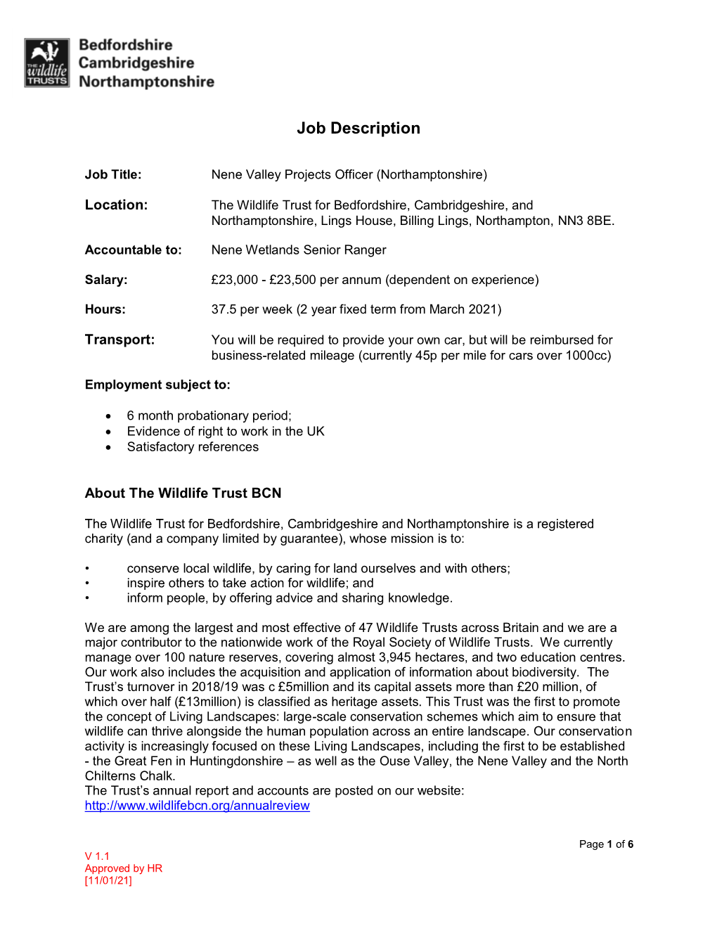 Nene Valley Project Officer Job Description.Pdf