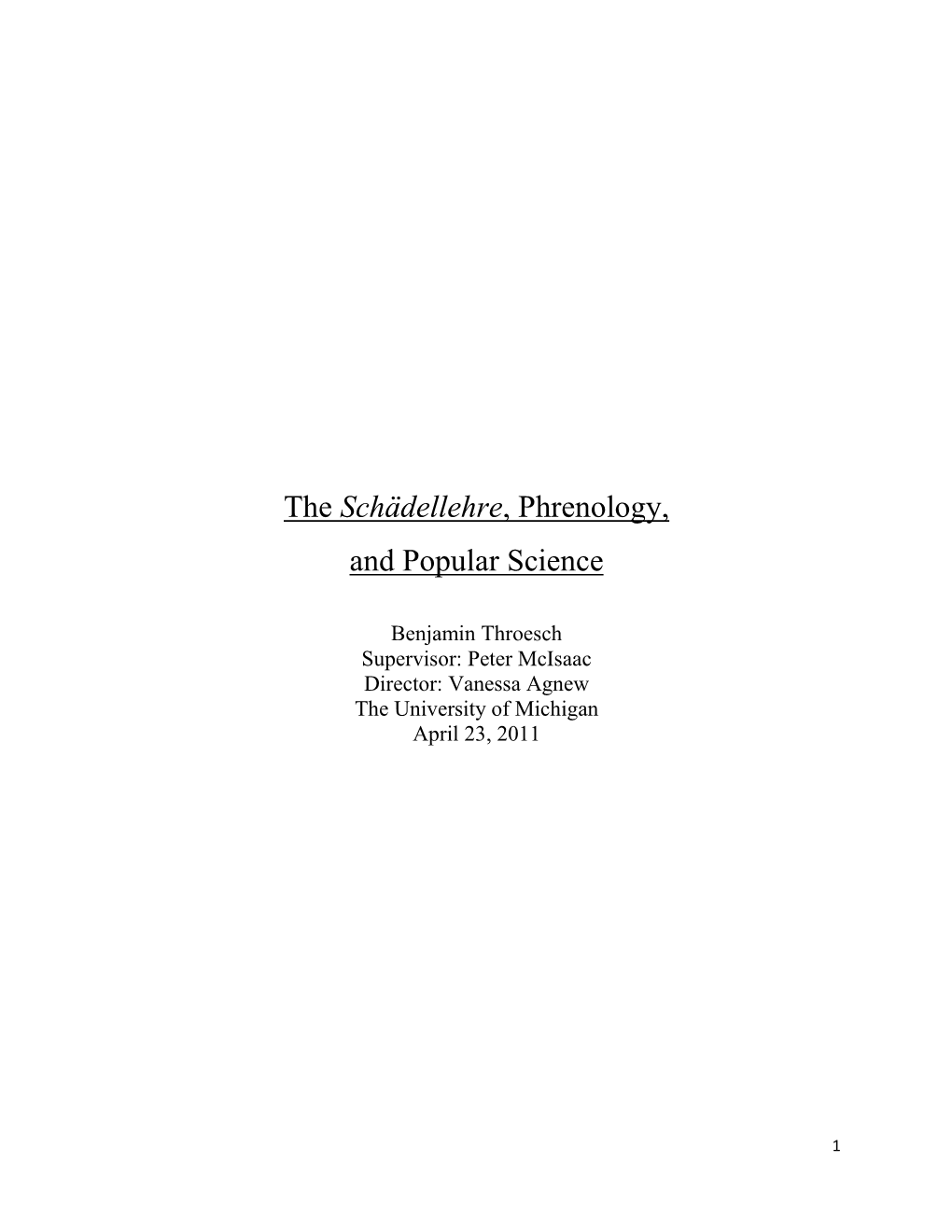 The Schädellehre, Phrenology, and Popular Science