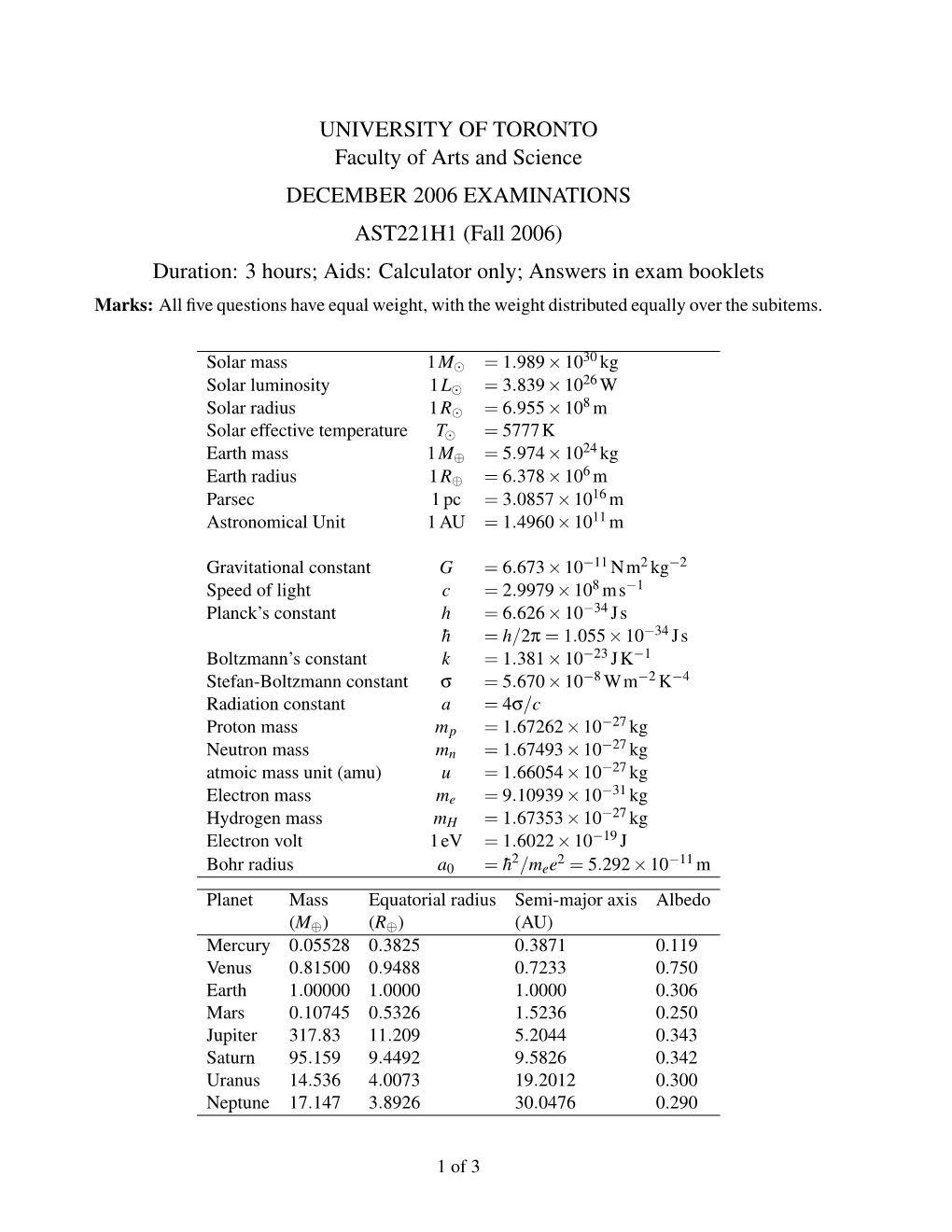 UNIVERSITY of TORONTO Faculty of Arts and Science DECEMBER