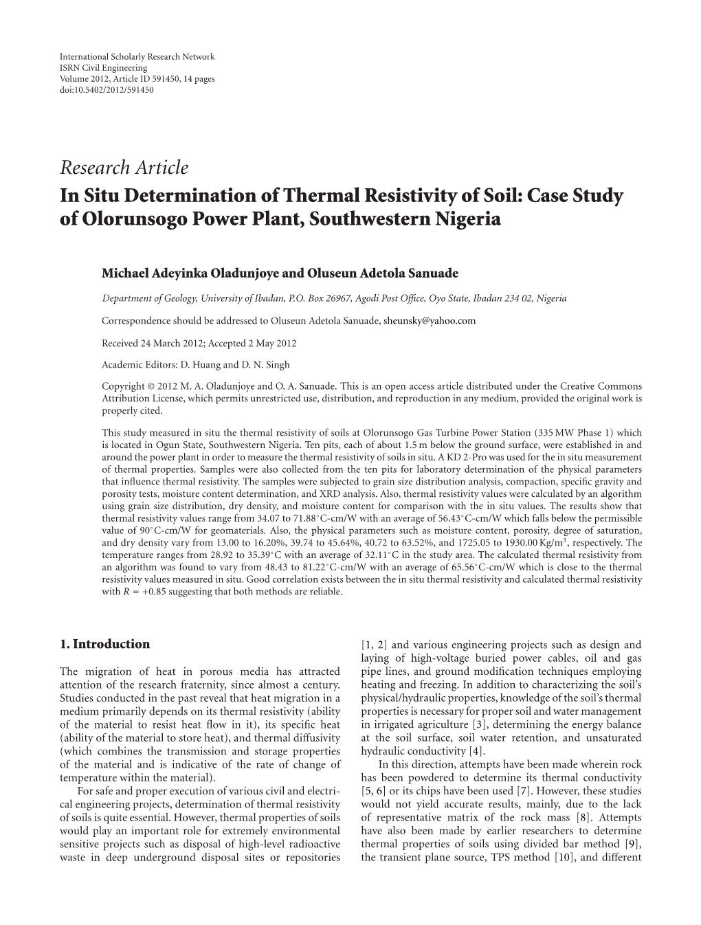 Case Study of Olorunsogo Power Plant, Southwestern Nigeria