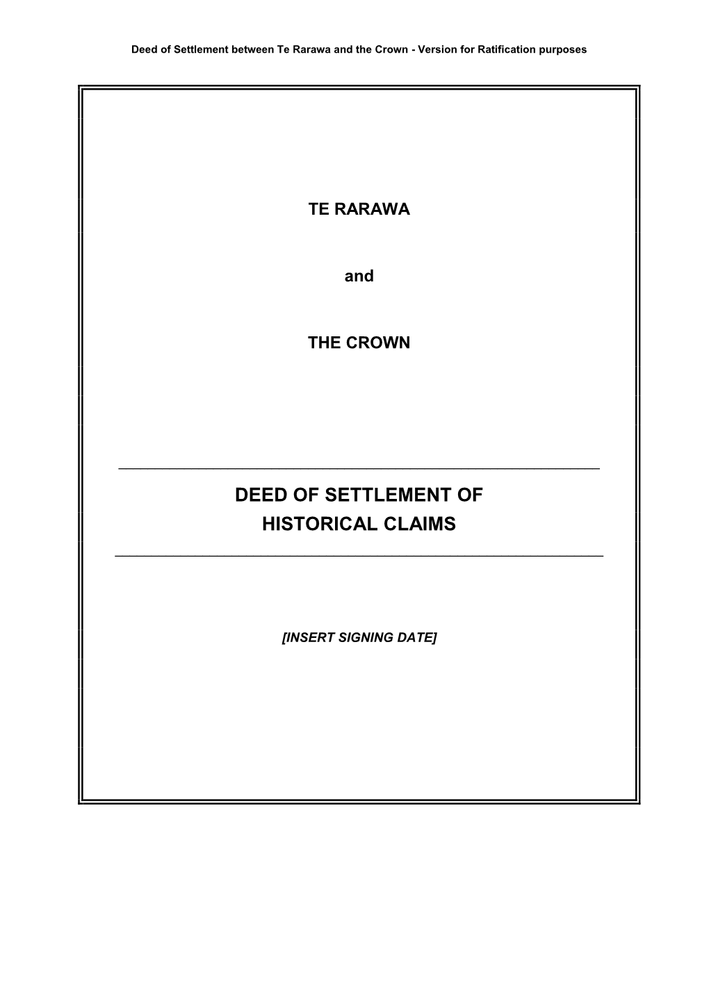 Deed of Settlement of Historical Claims ______