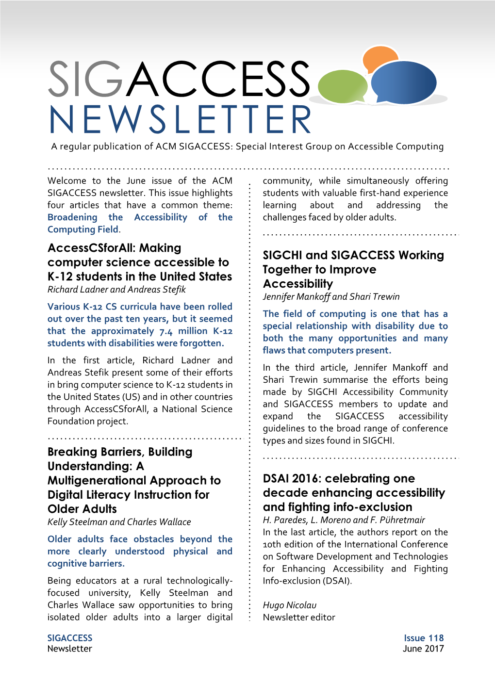 SIGACCESS Newsletter Issue 118 June 2017