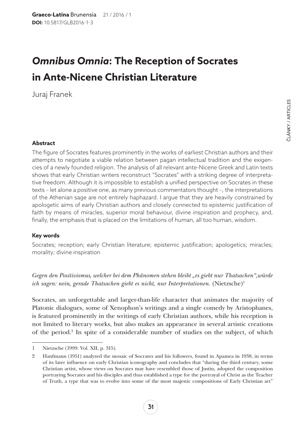 The Reception of Socrates in Ante-Nicene Christian Literature