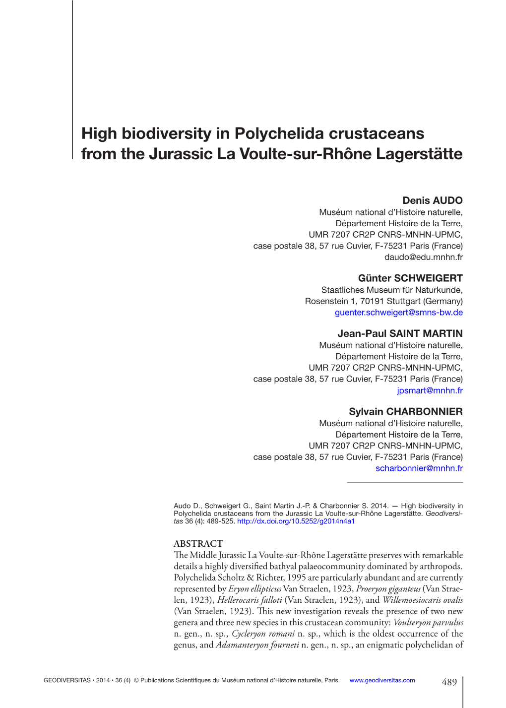 High Biodiversity in Polychelida Crustaceans from the Jurassic La Voulte-Sur-Rhône Lagerstätte