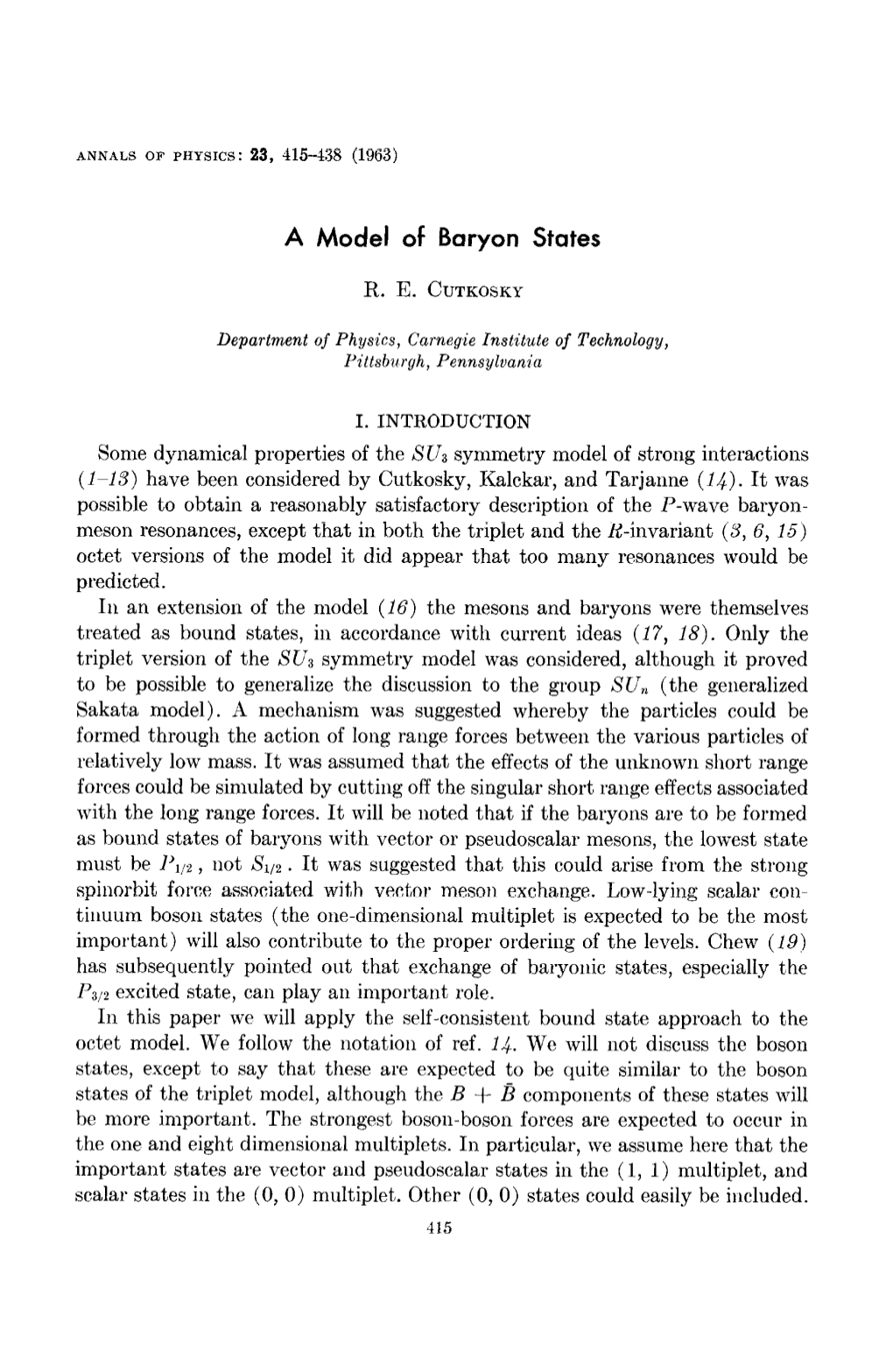 A Model of Baryon States