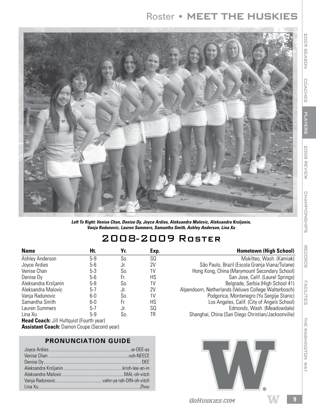 2008-2009 Roster Roster • MEET the HUSKIES