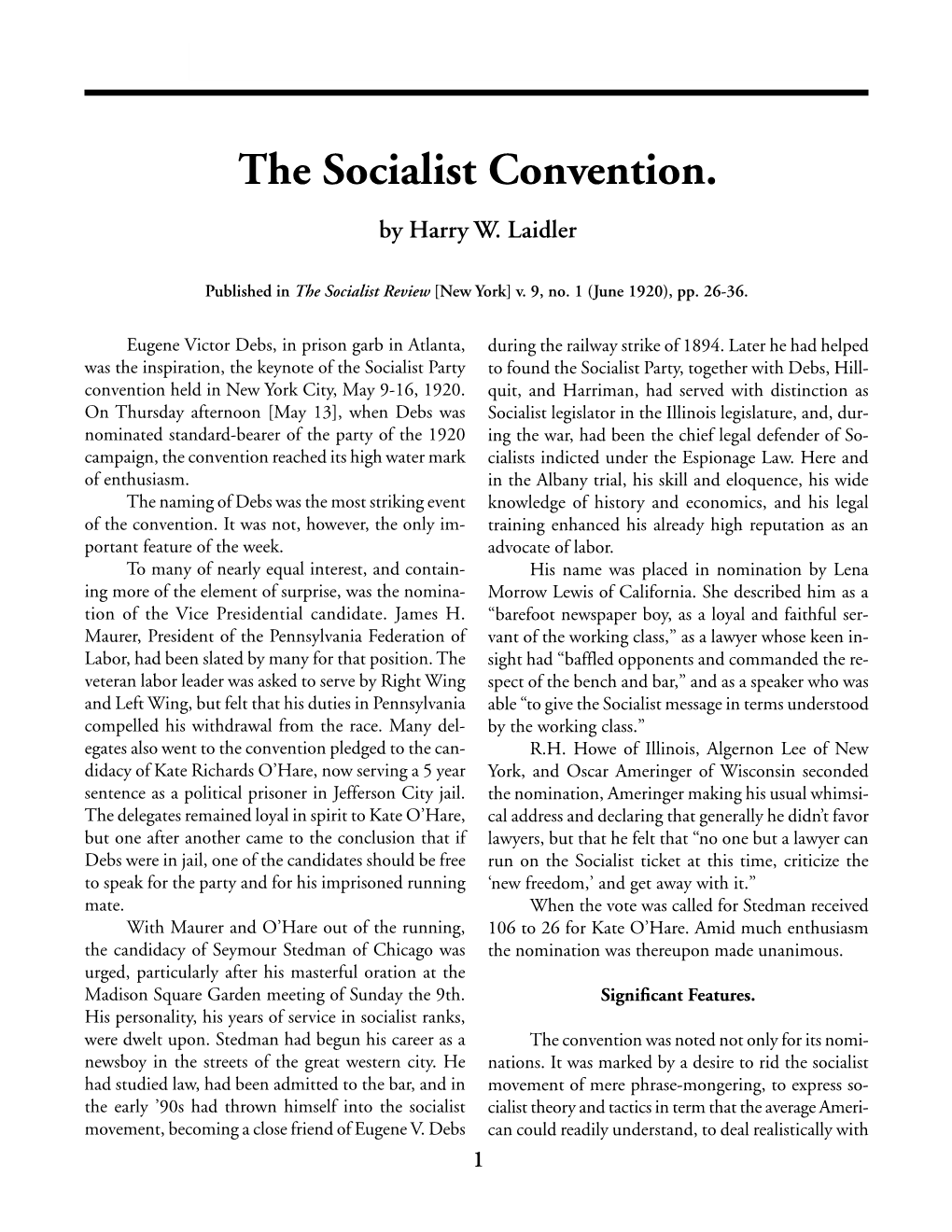 The Socialist Convention. by Harry W