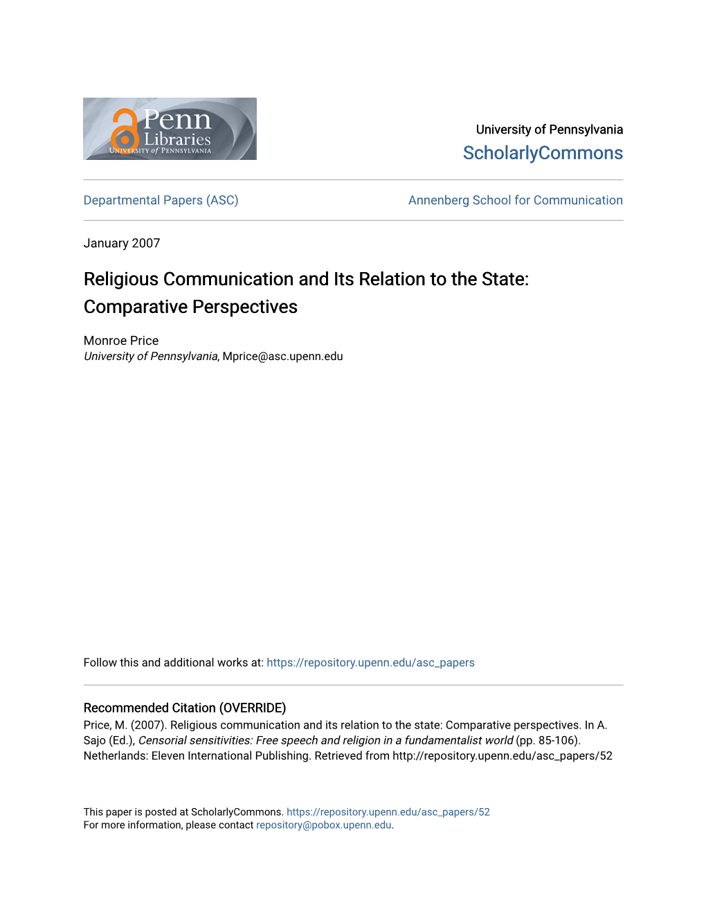 Religious Communication and Its Relation to the State: Comparative Perspectives