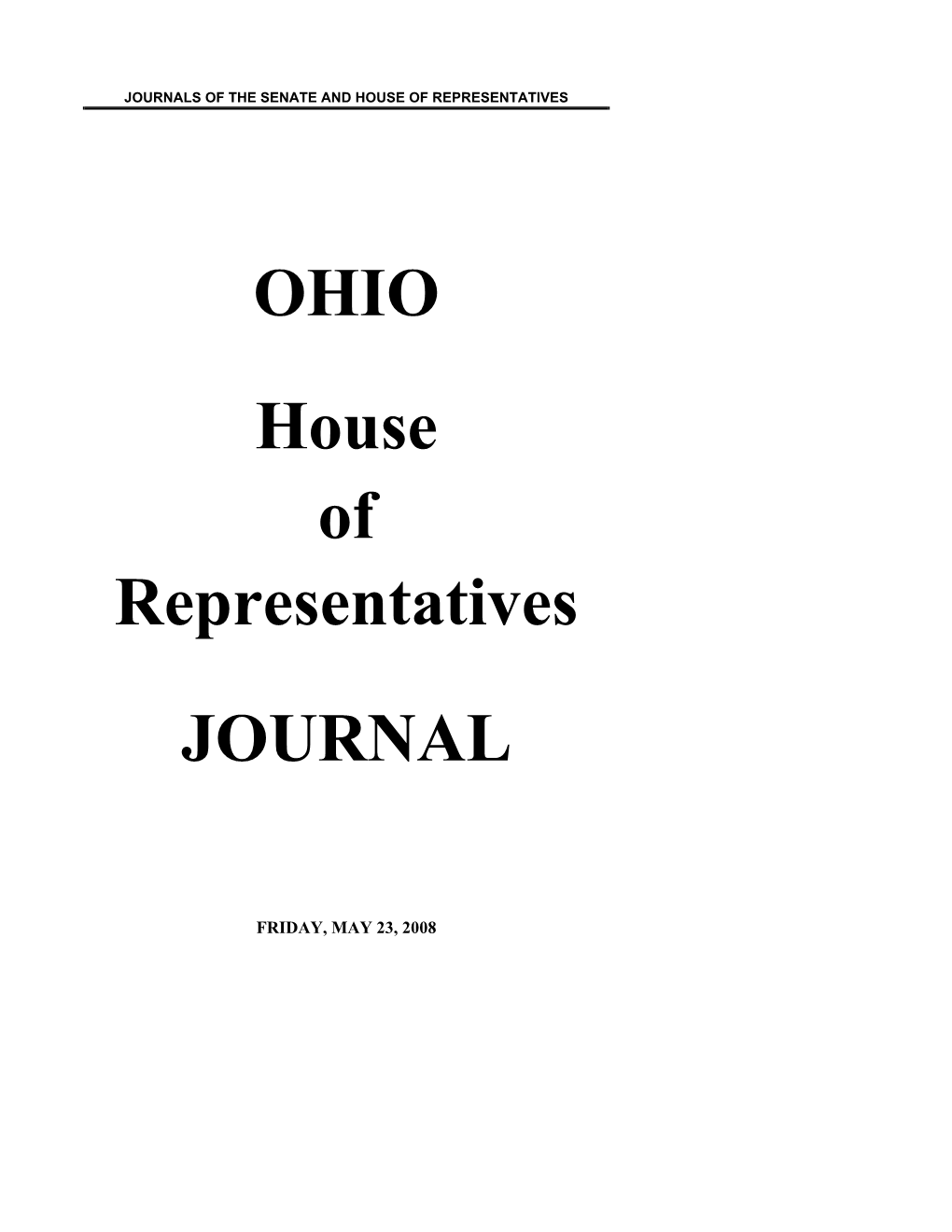 OHIO House of Representatives JOURNAL