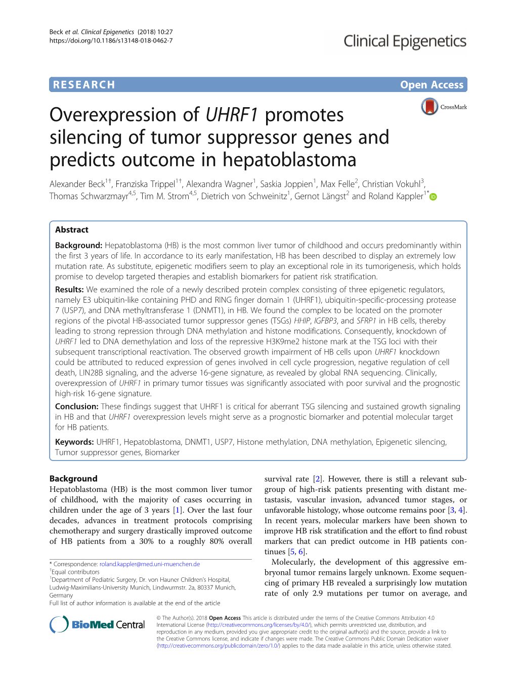 Overexpression of UHRF1 Promotes Silencing of Tumor Suppressor