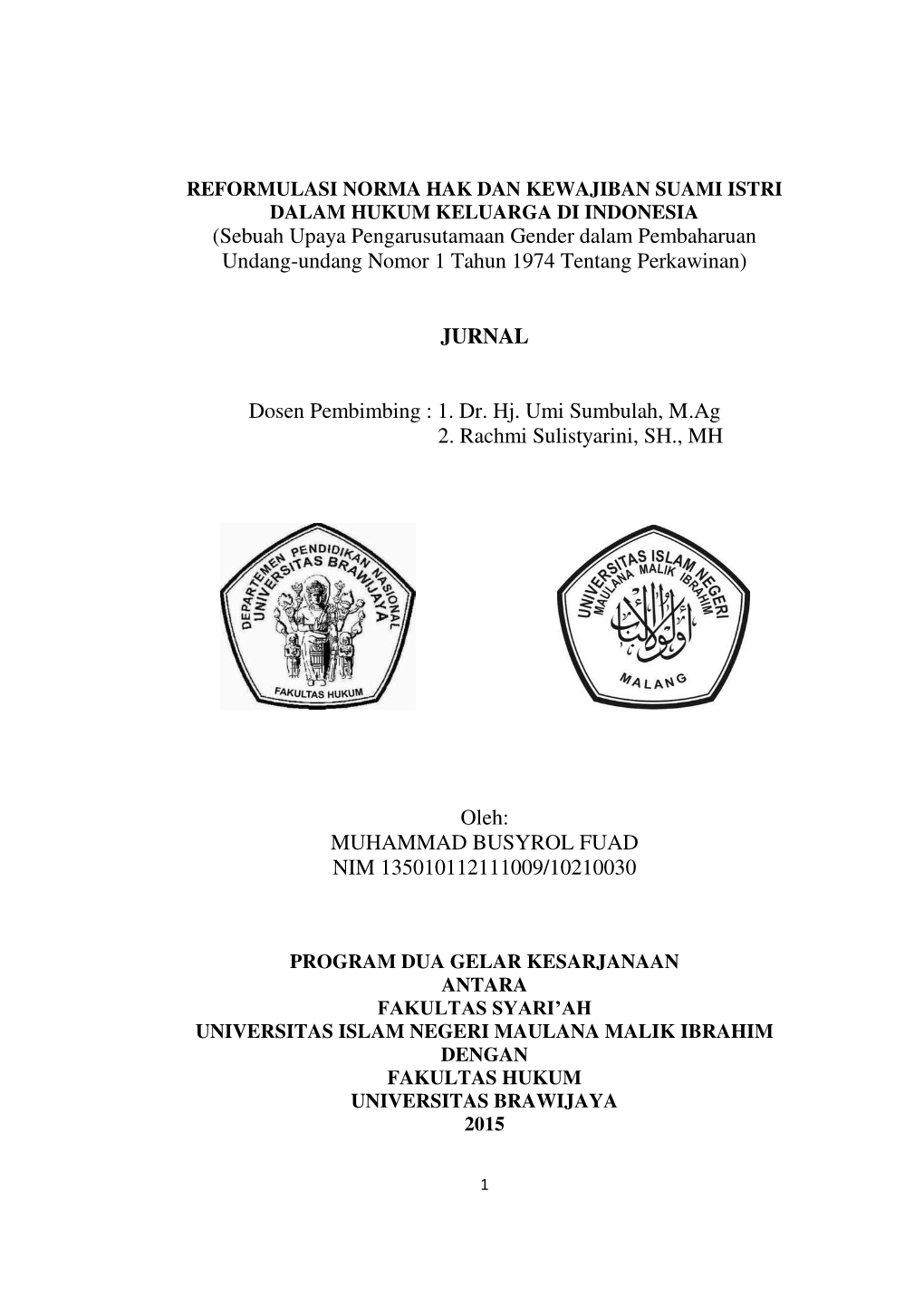 Sebuah Upaya Pengarusutamaan Gender Dalam Pembaharuan Undang-Undang Nomor 1 Tahun 1974 Tentang Perkawinan