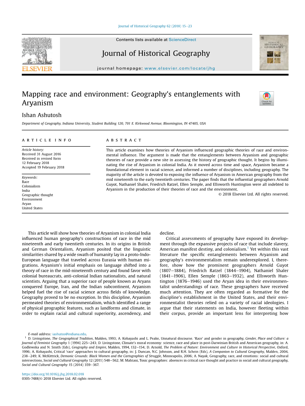 Mapping Race and Environment: Geography's Entanglements with Aryanism