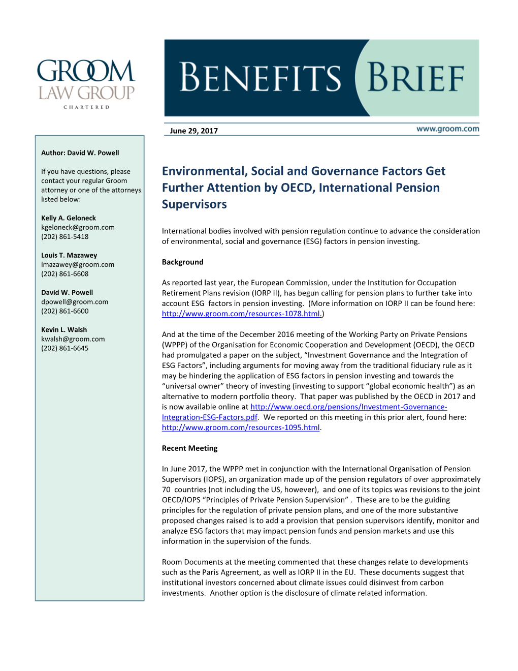 Environmental, Social and Governance Factors Get Further