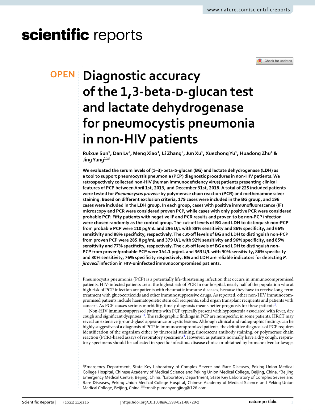 Diagnostic Accuracy of the 1,3-Beta-D-Glucan Test and Lactate