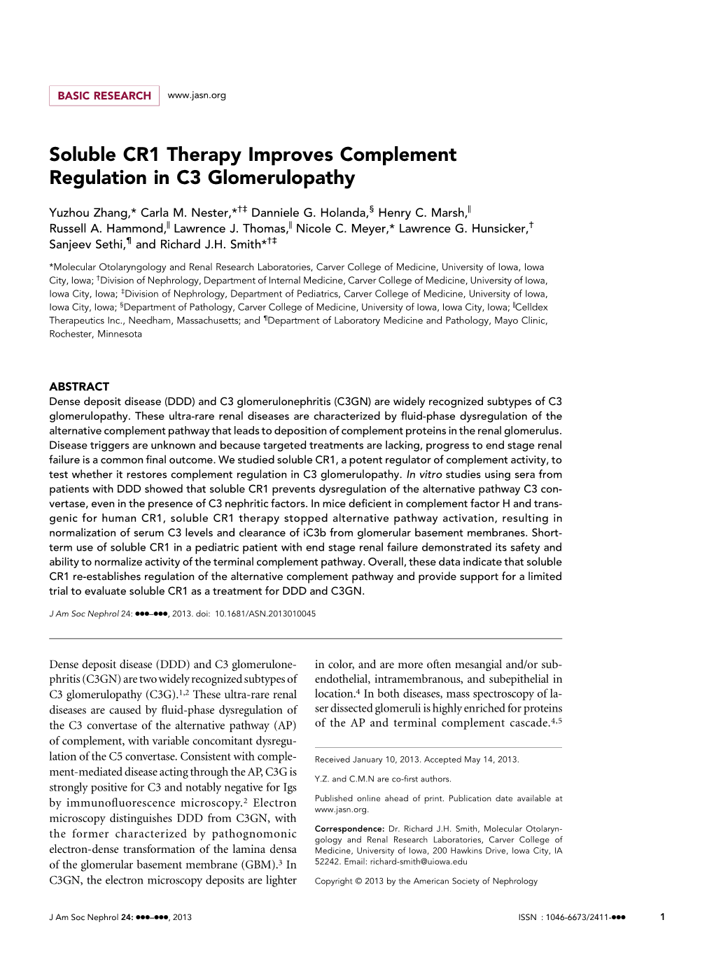Soluble CR1 Therapy Improves Complement Regulation in C3 Glomerulopathy