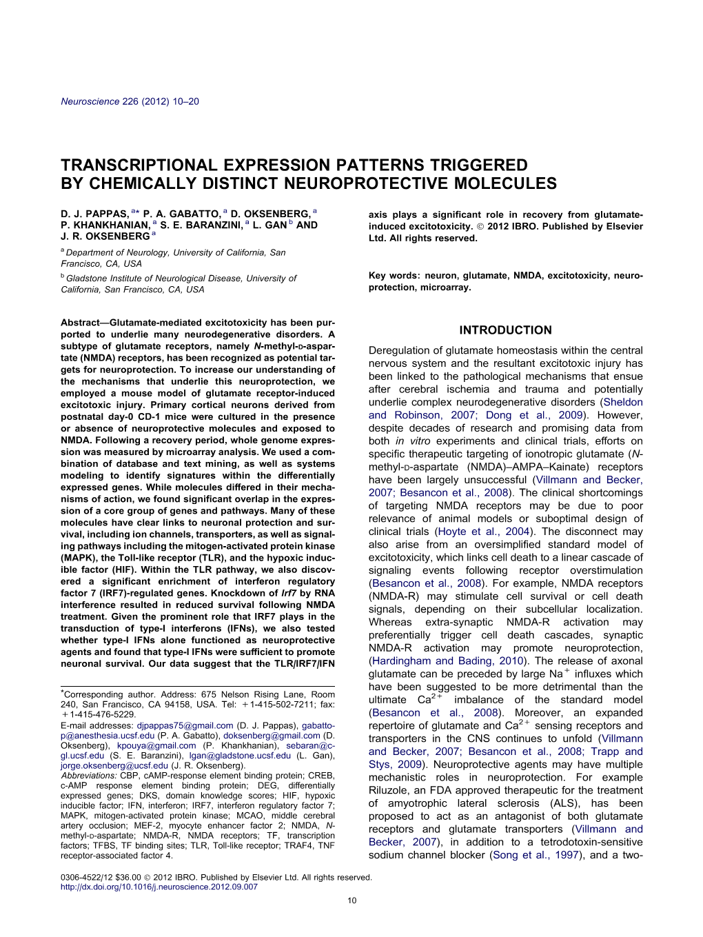 Transcriptional Expression Patterns Triggered by Chemically Distinct Neuroprotective Molecules