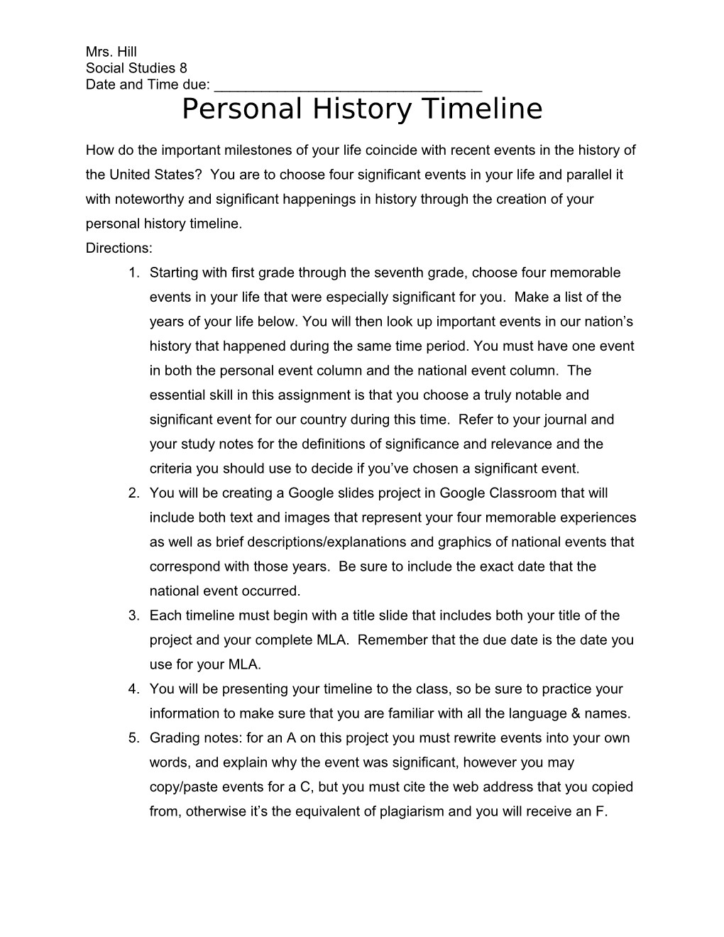 Personal History Timeline s1