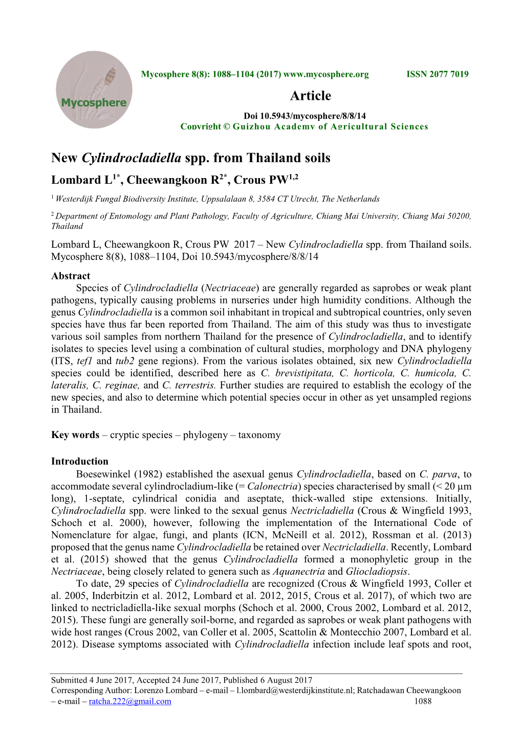 New Cylindrocladiella Spp. from Thailand Soils