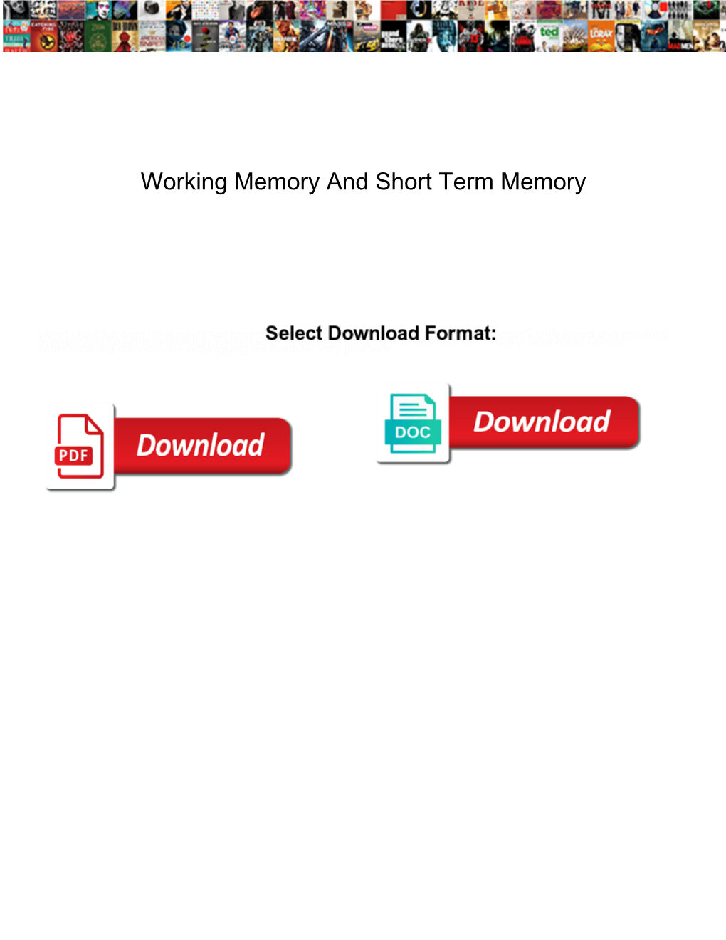 Working Memory and Short Term Memory