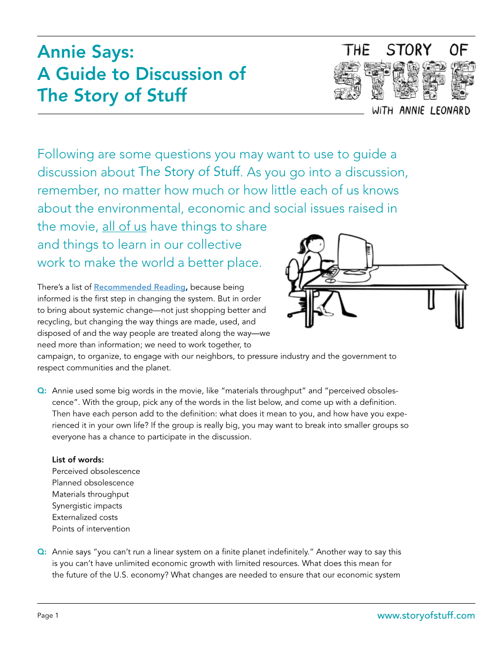 Annie Says: a Guide to Discussion of the Story of Stuff