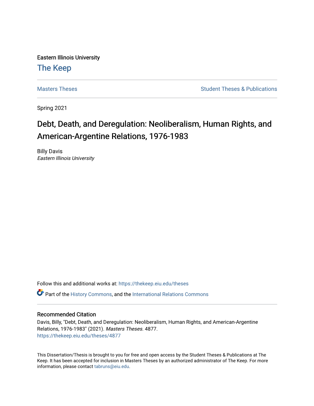 Neoliberalism, Human Rights, and American-Argentine Relations, 1976-1983