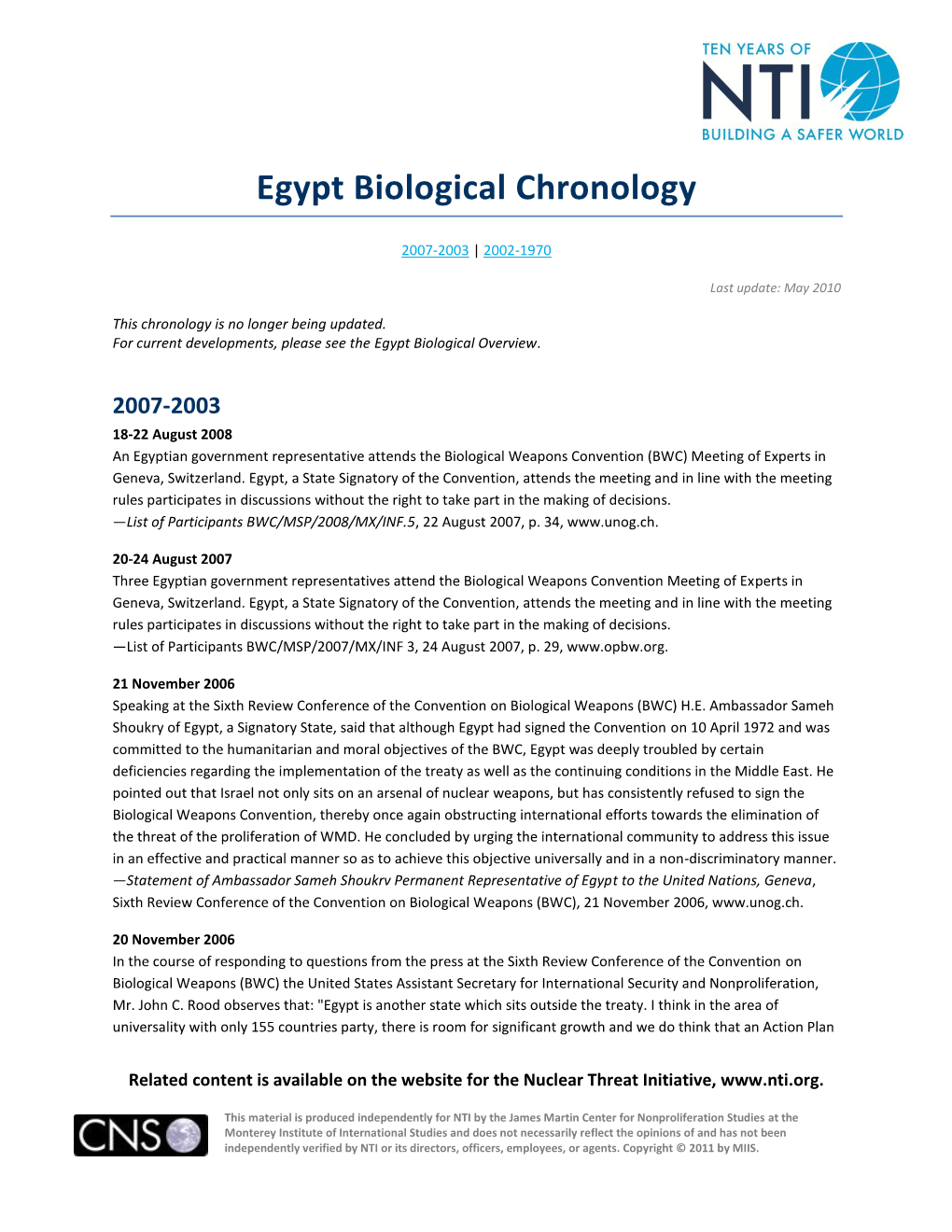 Egypt Biological Chronology