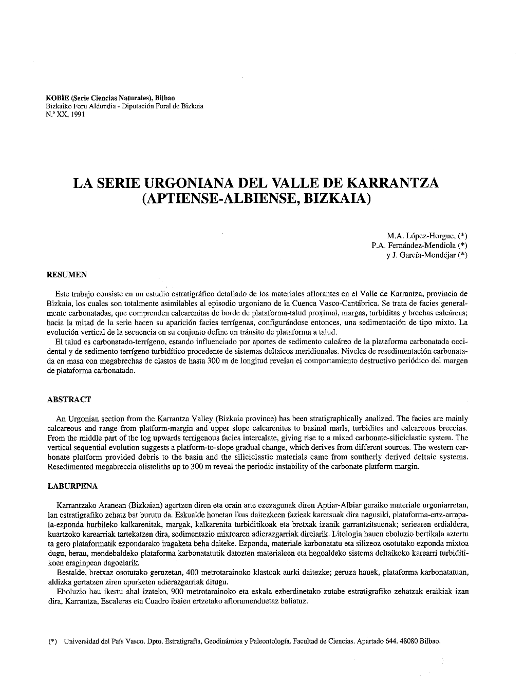 La Serie Urgoniana Del Valle De Karrantza (Aptiense-Albiense, Bizkaia)
