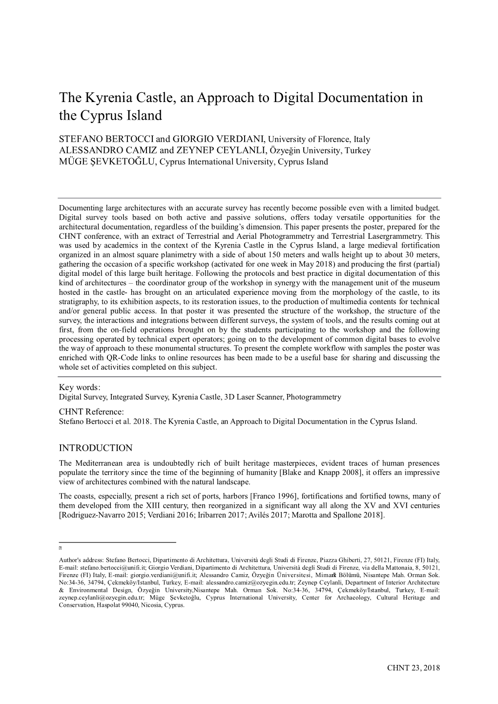 Kyrenia Castle, an Approach to Digital Documentation in the Cyprus Island