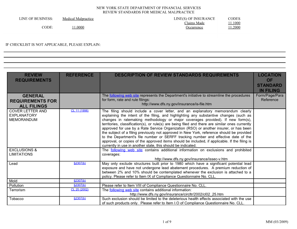 Property Checklist: Review Standards for Medical Malpractice