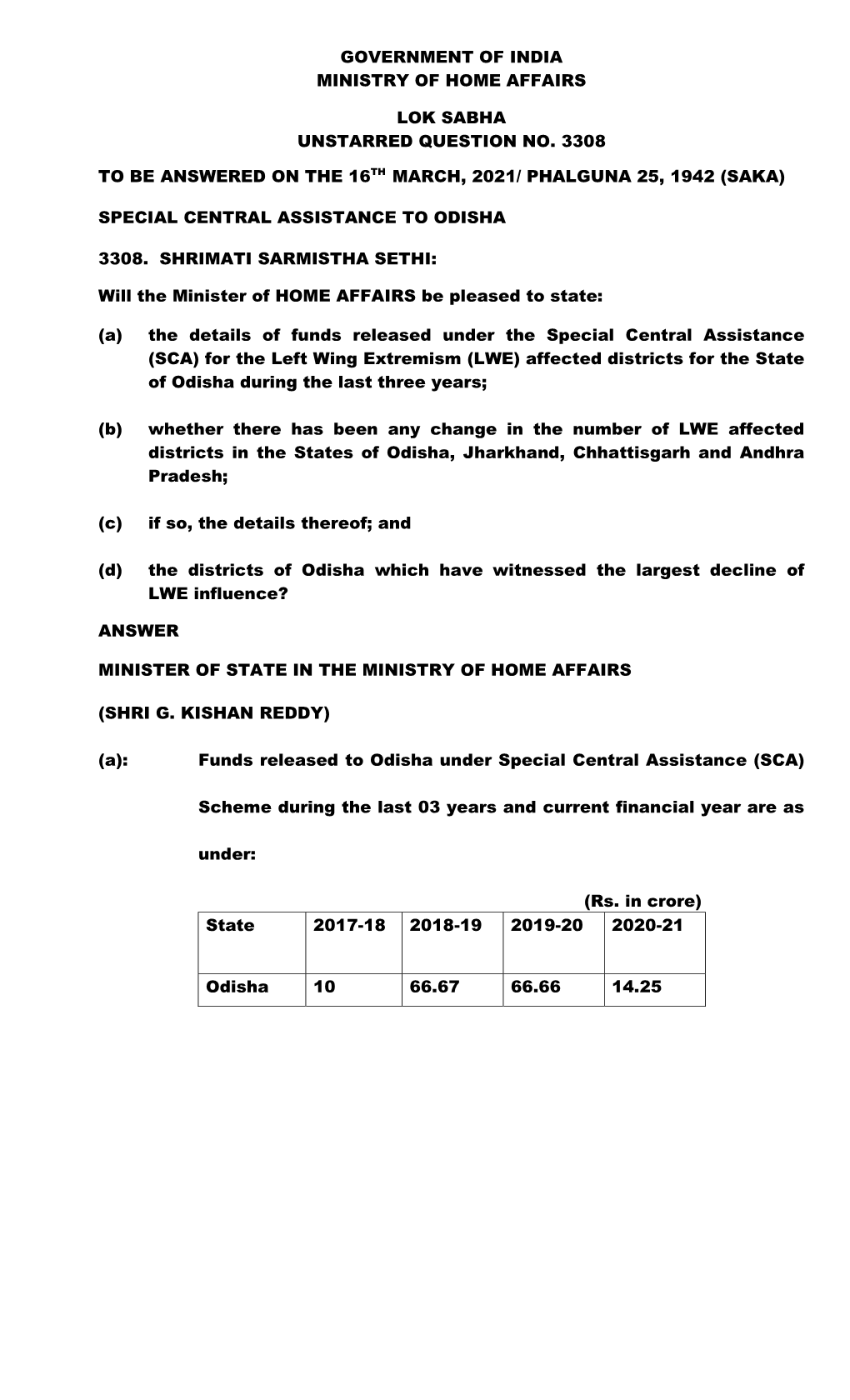 Government of India Ministry of Home Affairs