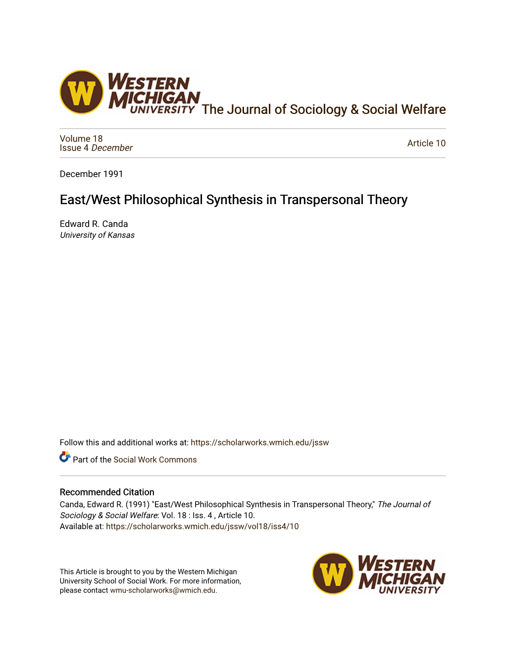 East/West Philosophical Synthesis in Transpersonal Theory