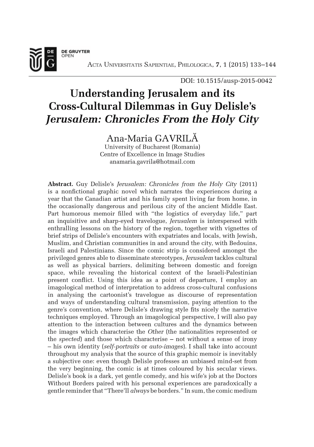 Understanding Jerusalem and Its