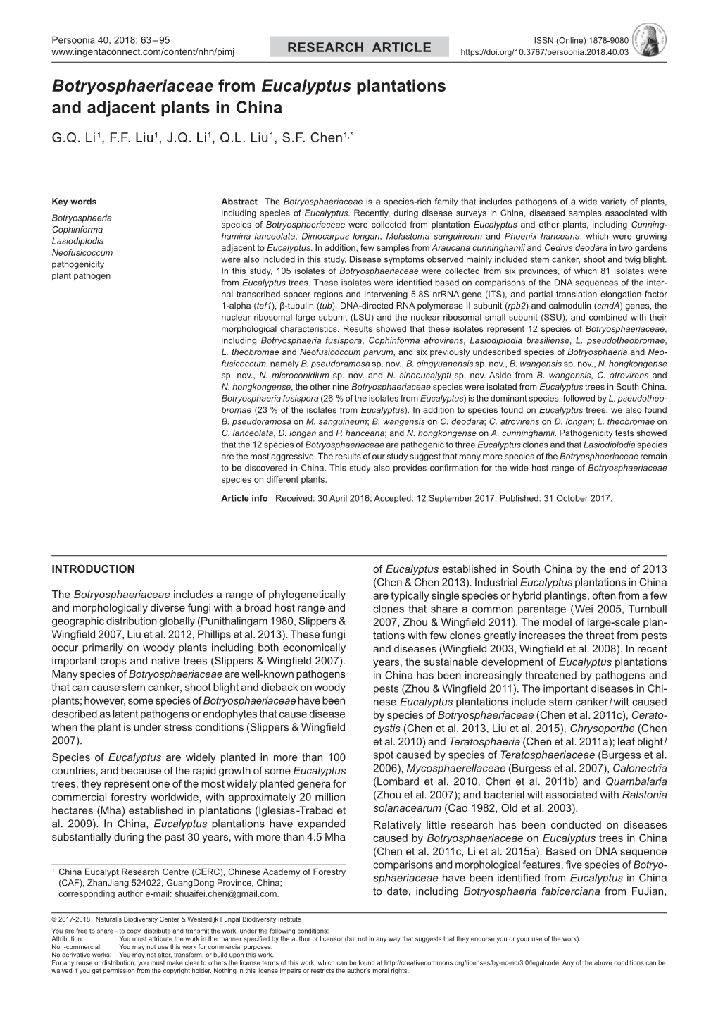 Botryosphaeriaceae from Eucalyptus Plantations and Adjacent Plants in China