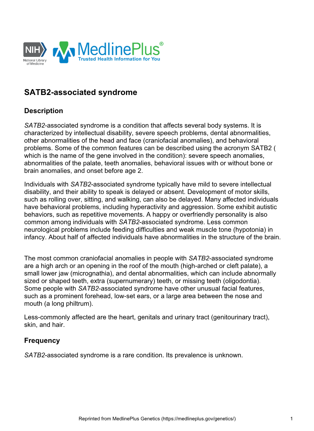 SATB2-Associated Syndrome