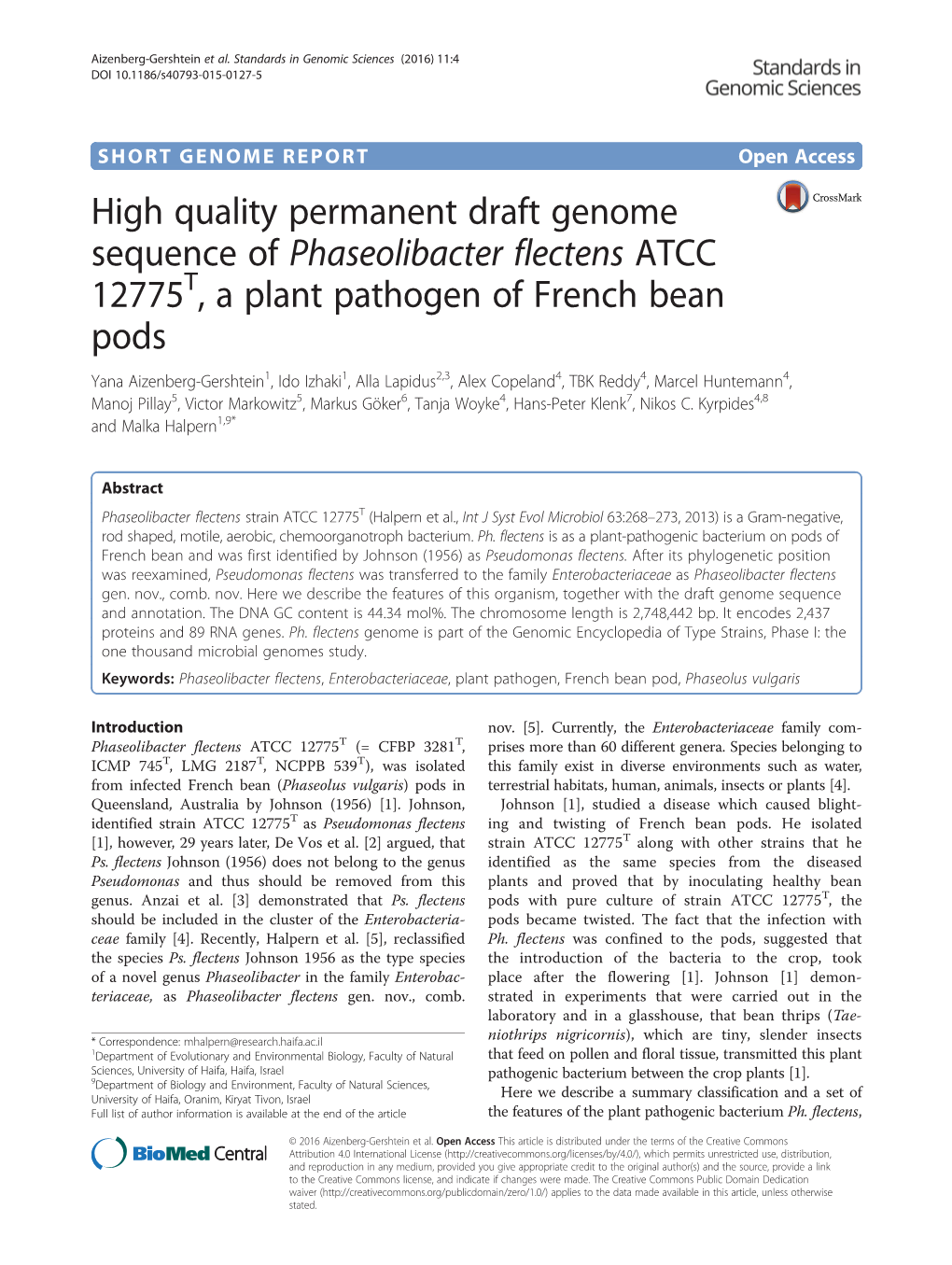 High Quality Permanent Draft Genome Sequence of Phaseolibacter