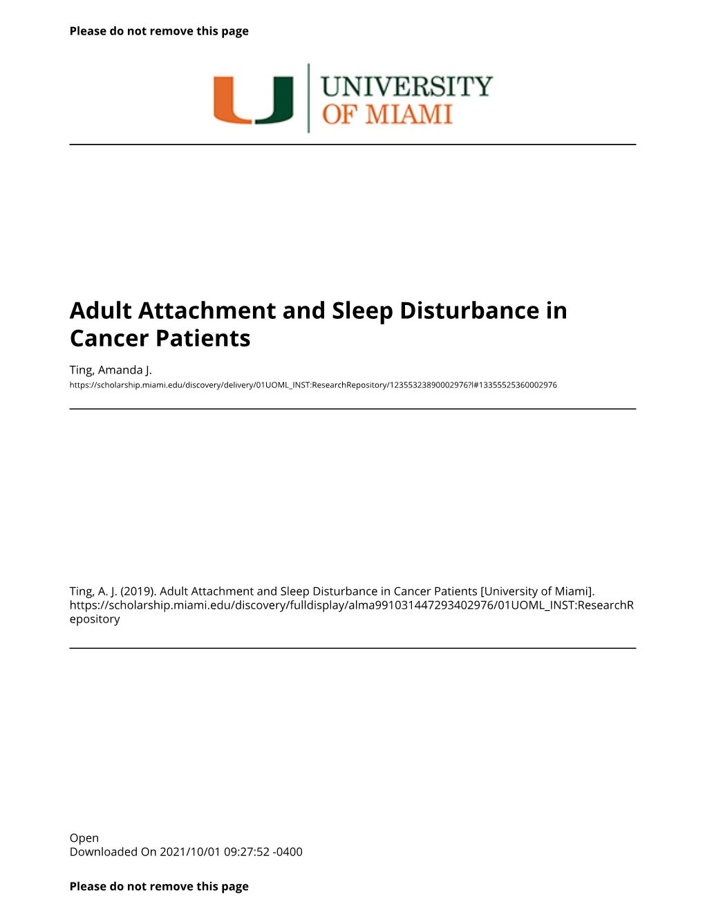 Adult Attachment and Sleep Disturbance in Cancer Patients