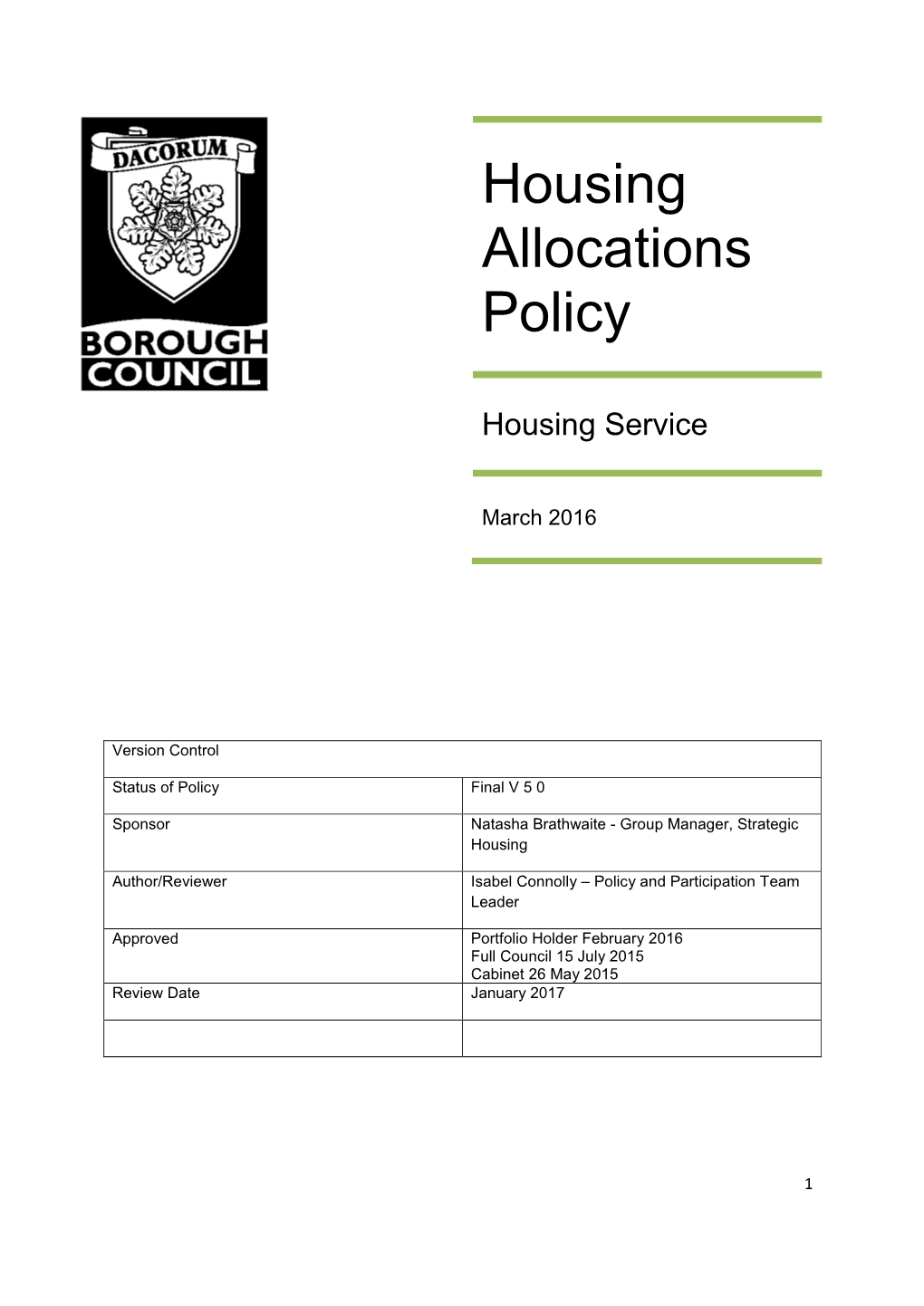 Housing Allocations Policy