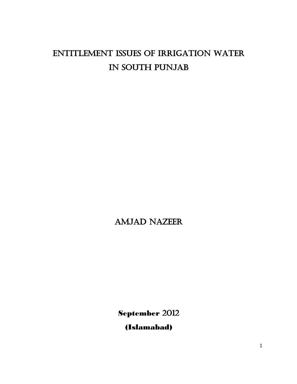 Entitlement Issues of Irrigation Water in South Punjab