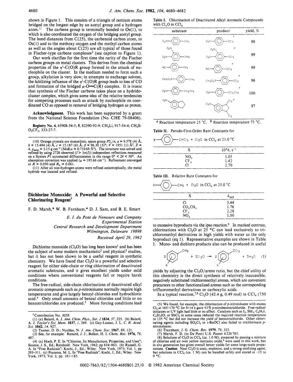 Dichlorine Monoxide: a Powerful and Selective X Krl Chlorinating Reagentt C1 3.44 CO,CH, 1.76 F