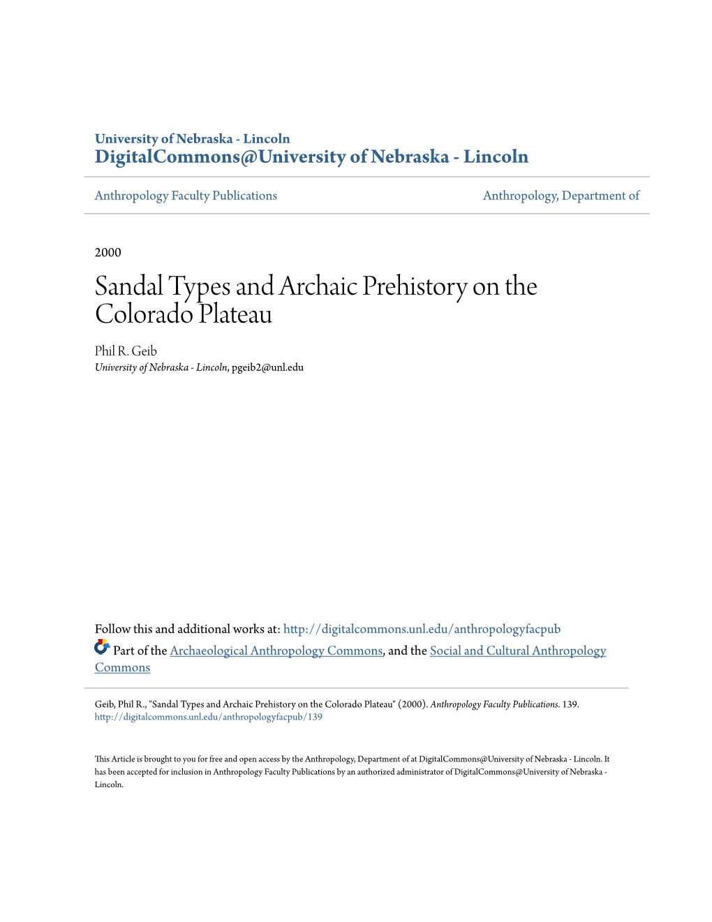 Sandal Types and Archaic Prehistory on the Colorado Plateau Phil R