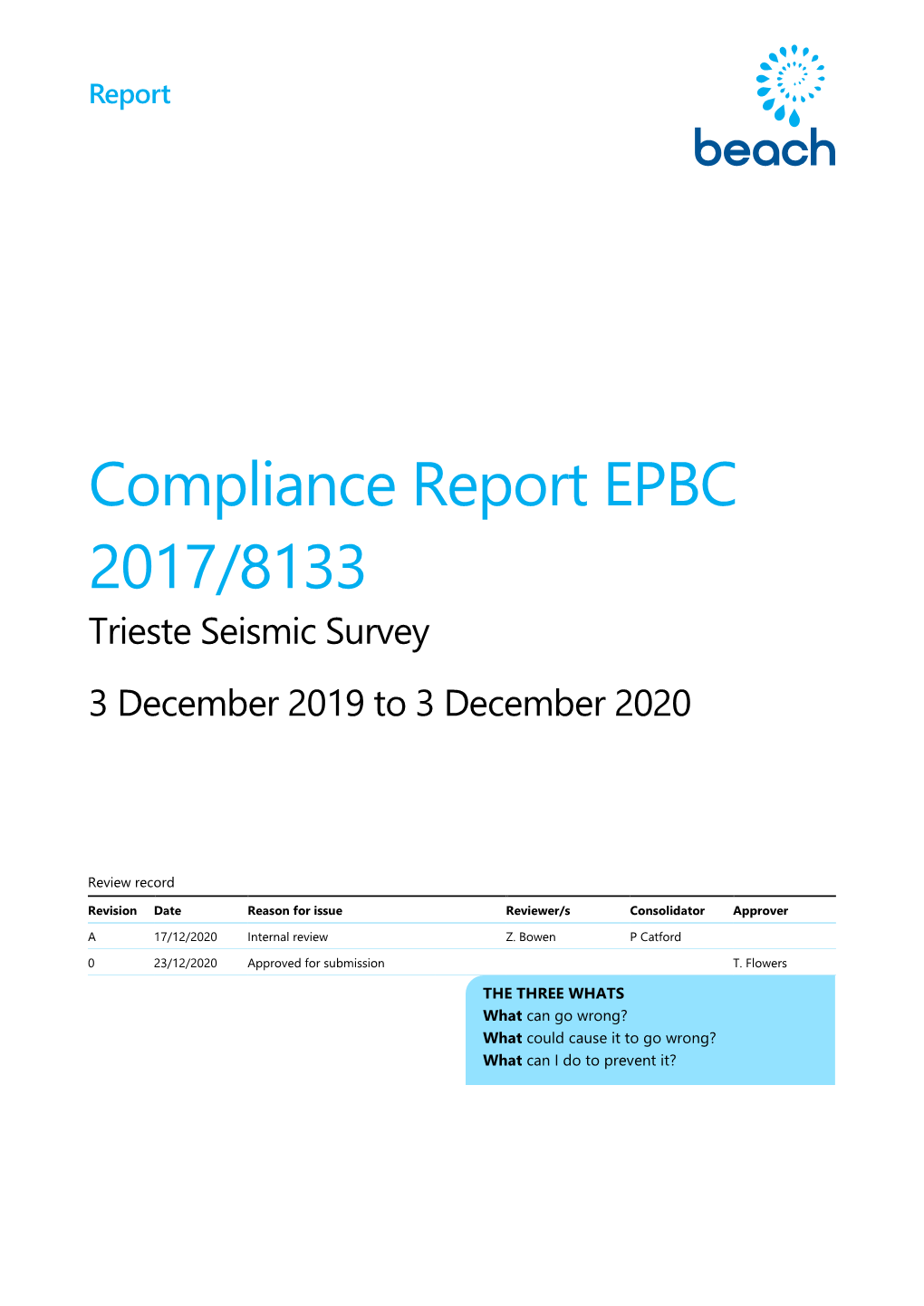 Trieste 3D Seismic Survey EPBC Compliance Report