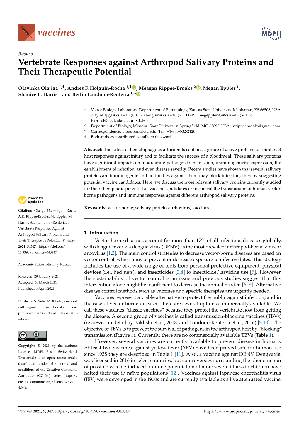 Vertebrate Responses Against Arthropod Salivary Proteins and Their Therapeutic Potential