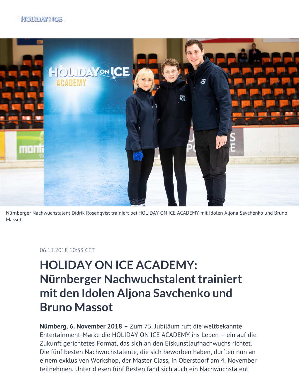 HOLIDAY on ICE ACADEMY: Nürnberger Nachwuchstalent Trainiert Mit Den Idolen Aljona Savchenko Und Bruno Massot