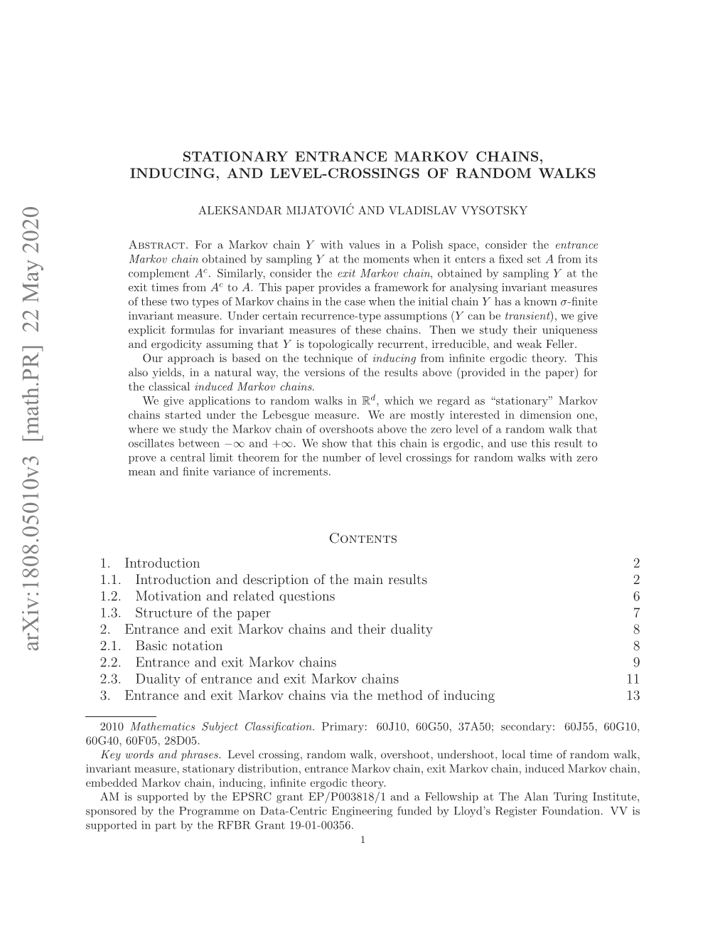 Arxiv:1808.05010V3 [Math.PR] 22 May 2020 Upre Npr Yterb Rn 19-01-00356