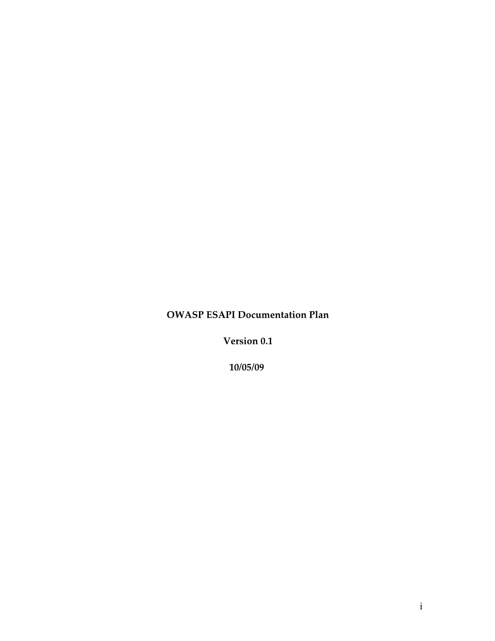 OWASP ESAPI Documentation Plan